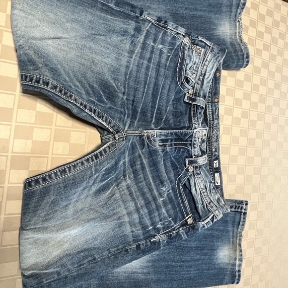 Miss Me Med Wash Low Rise Signature Boot Cut Jeans Bling Sz 30 X 30 Lace Silver - Picture 4 of 8